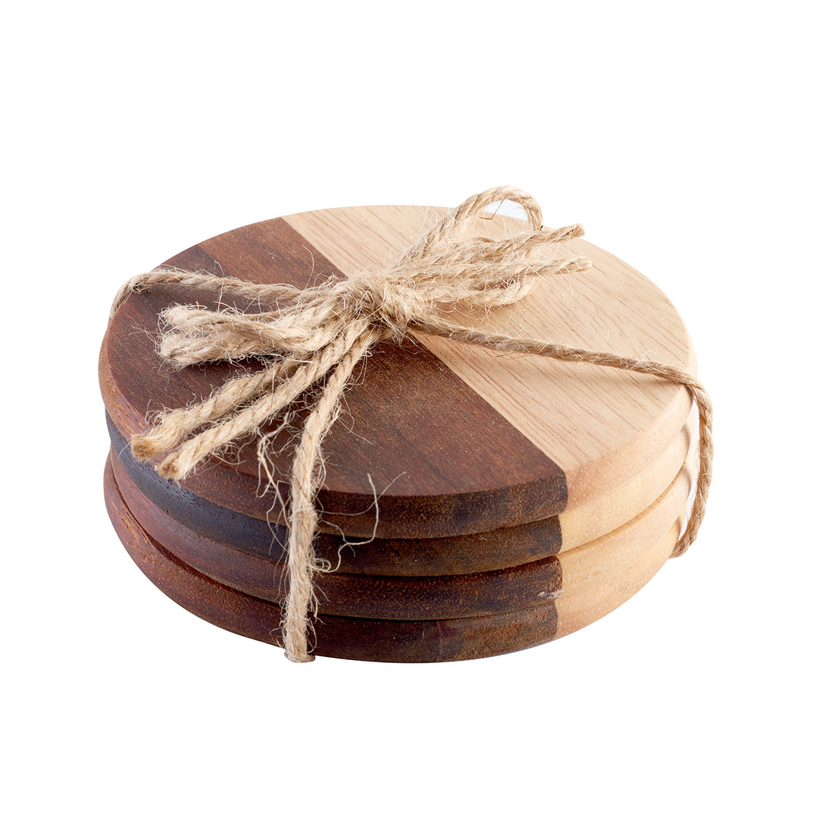 4-Piece Round Wooden Coaster Set – Two-T